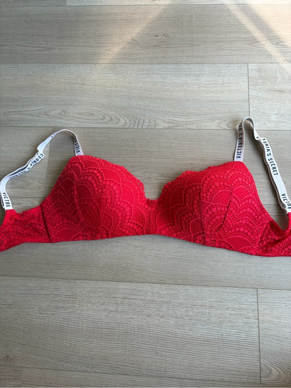 Victoria's Secret Scarlet Lace Demi Bra with Branded Straps